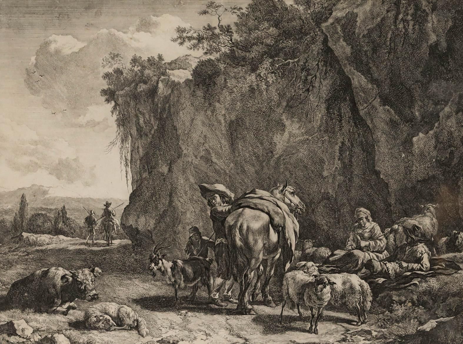 Jan De Visscher After Nicolaes Berchem Engraving, Spinner Near A Rock photo furniture
