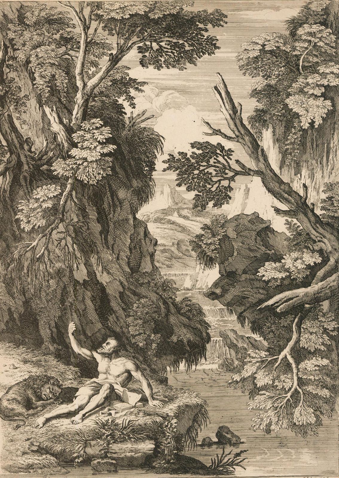 Adriaen Van Der Cabel (1631 1705) 17th Century Etching, Saint Jerome photo furniture