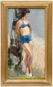 Piotr Filipovich Alberti (1913 1994) Framed 1960 Oil, Sunbathing photo furniture