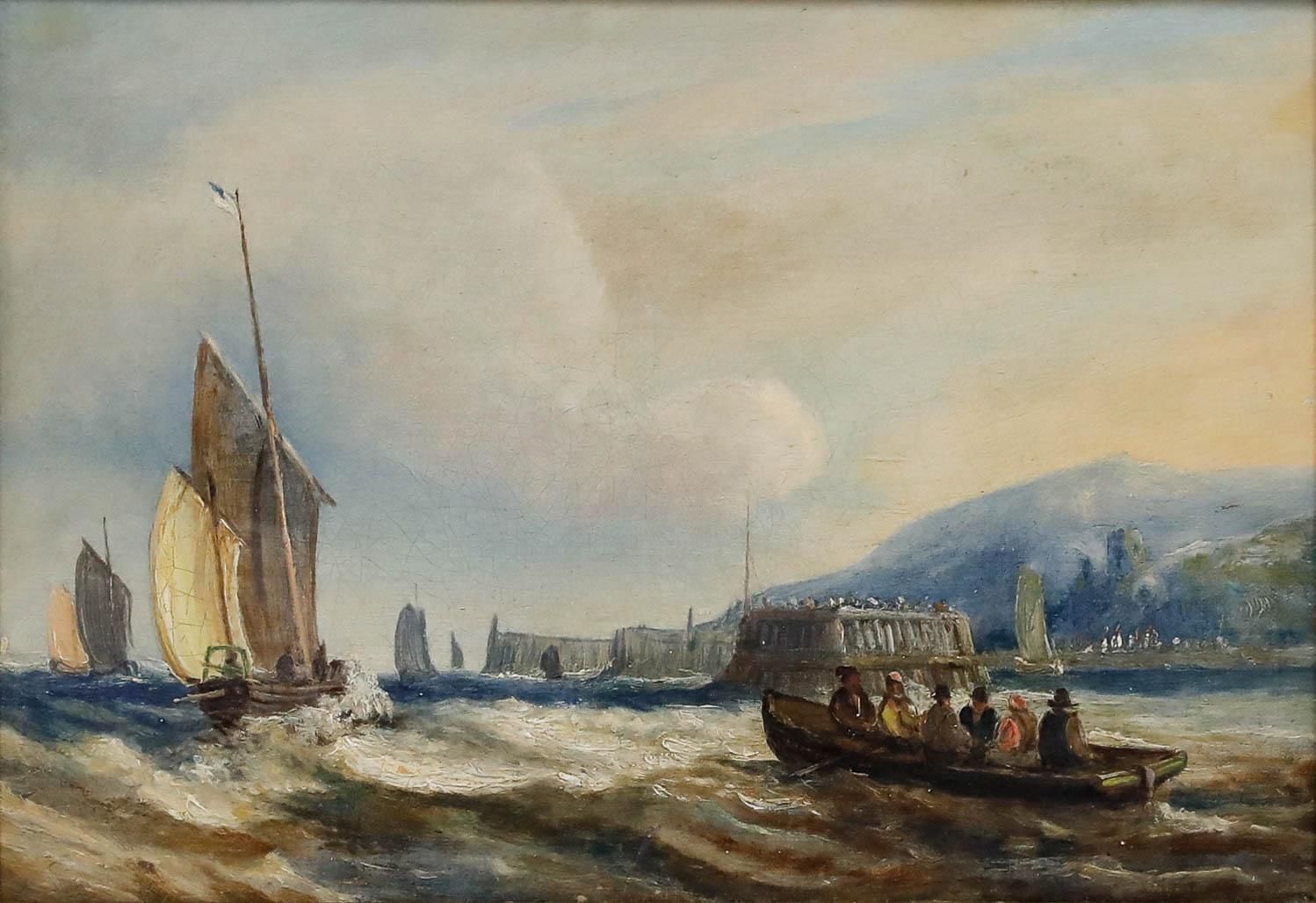 Framed 19th Century Oil Shipping Off The Coast photo furniture