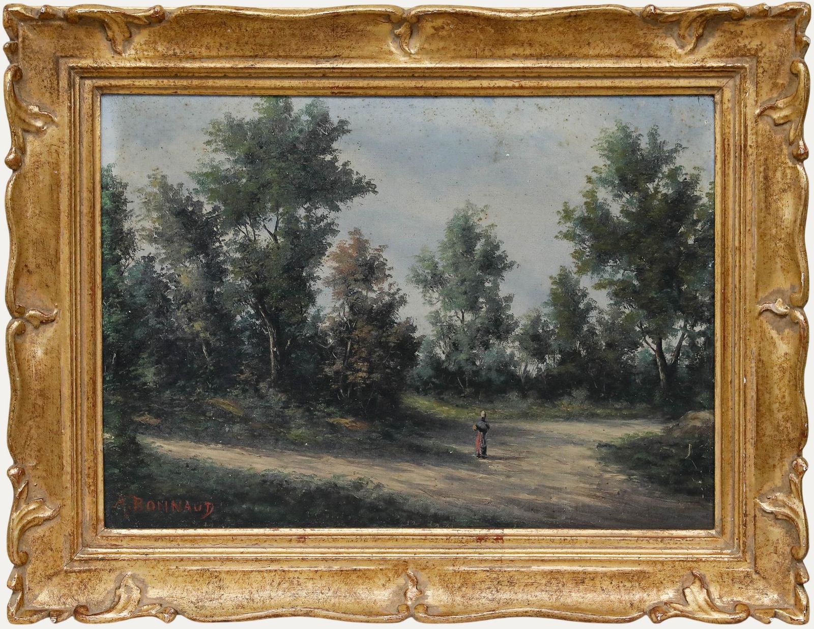 Alain Bonnaud Framed Early 20th Century Oil, Walking Through The Woods