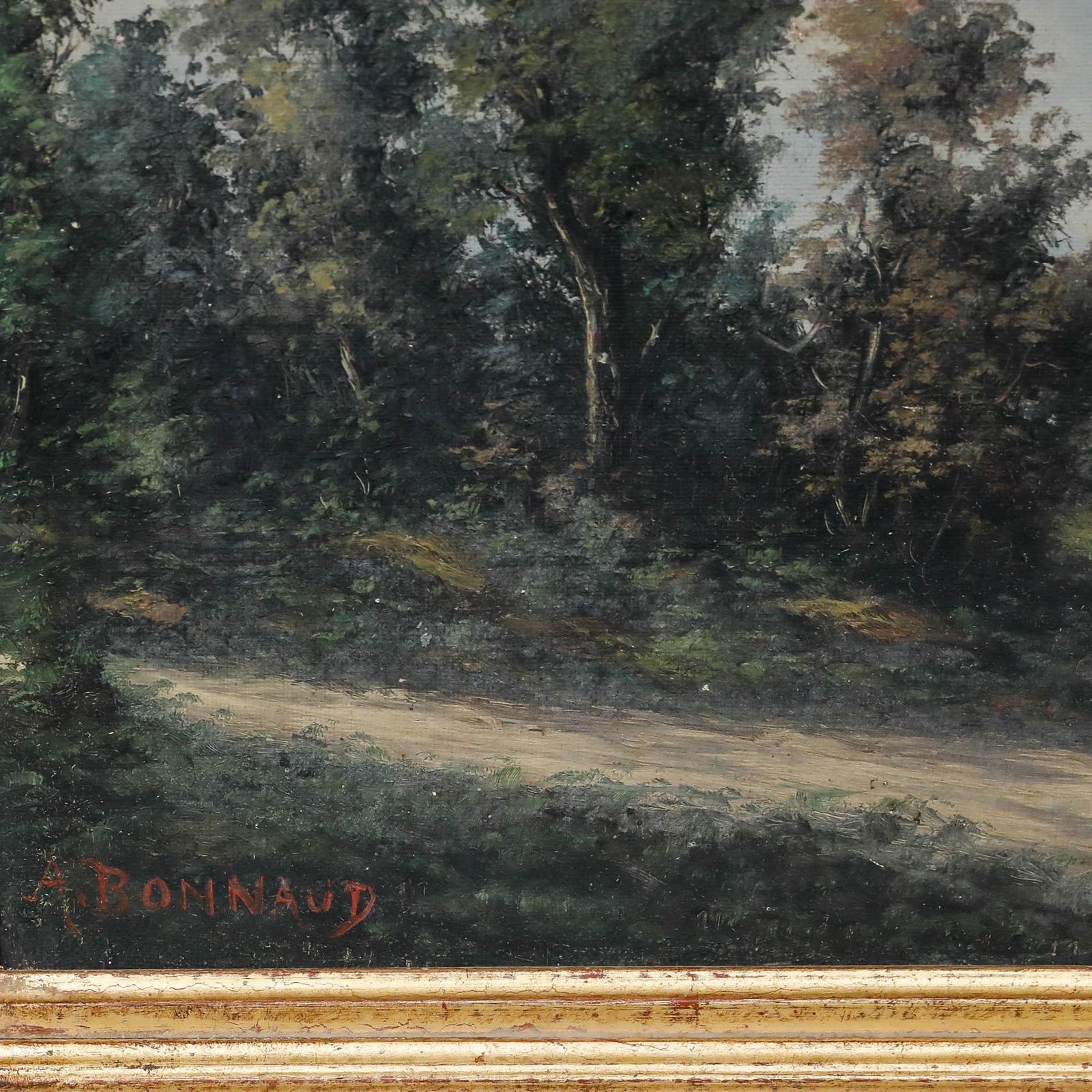 Alain Bonnaud Framed Early 20th Century Oil, Walking Through The Woods photo vinterior