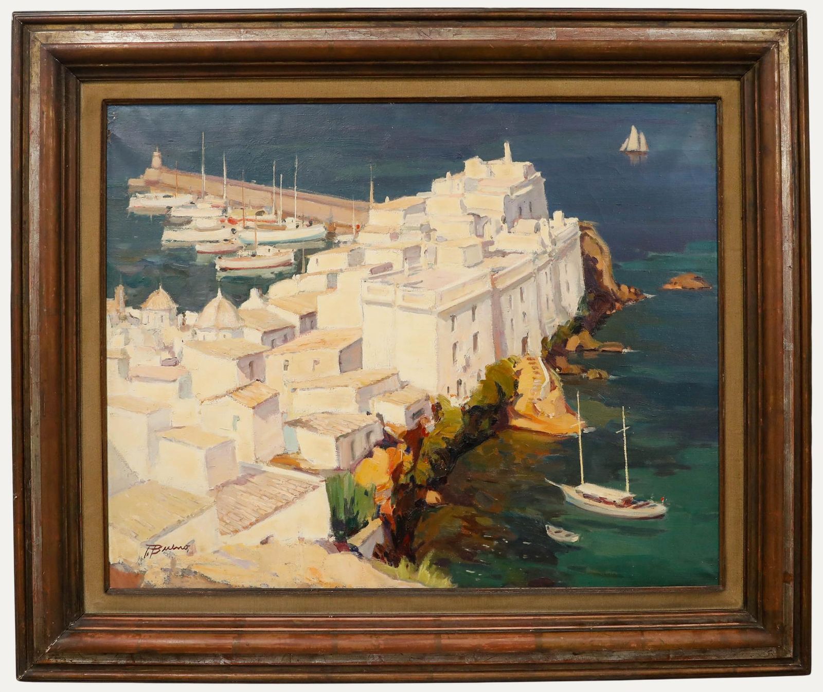 Francisco Bueno (1933 1989) Large Framed Mid 20th Century Oil, Sa Penya, Ibiza