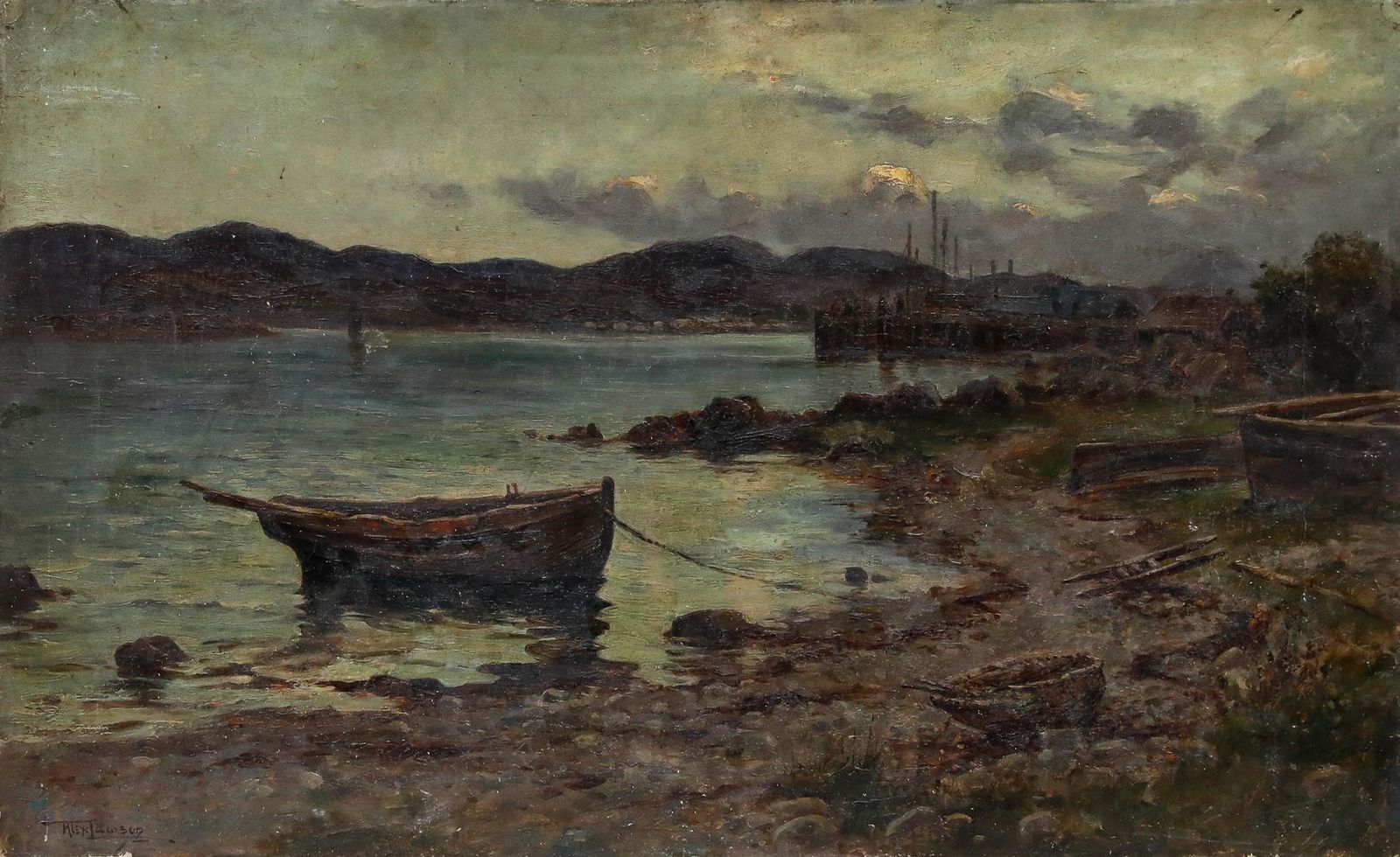 Alexander Lawson (Act.1890 1903) Late 19th Century Oil, Estuary At Dusk photo furniture