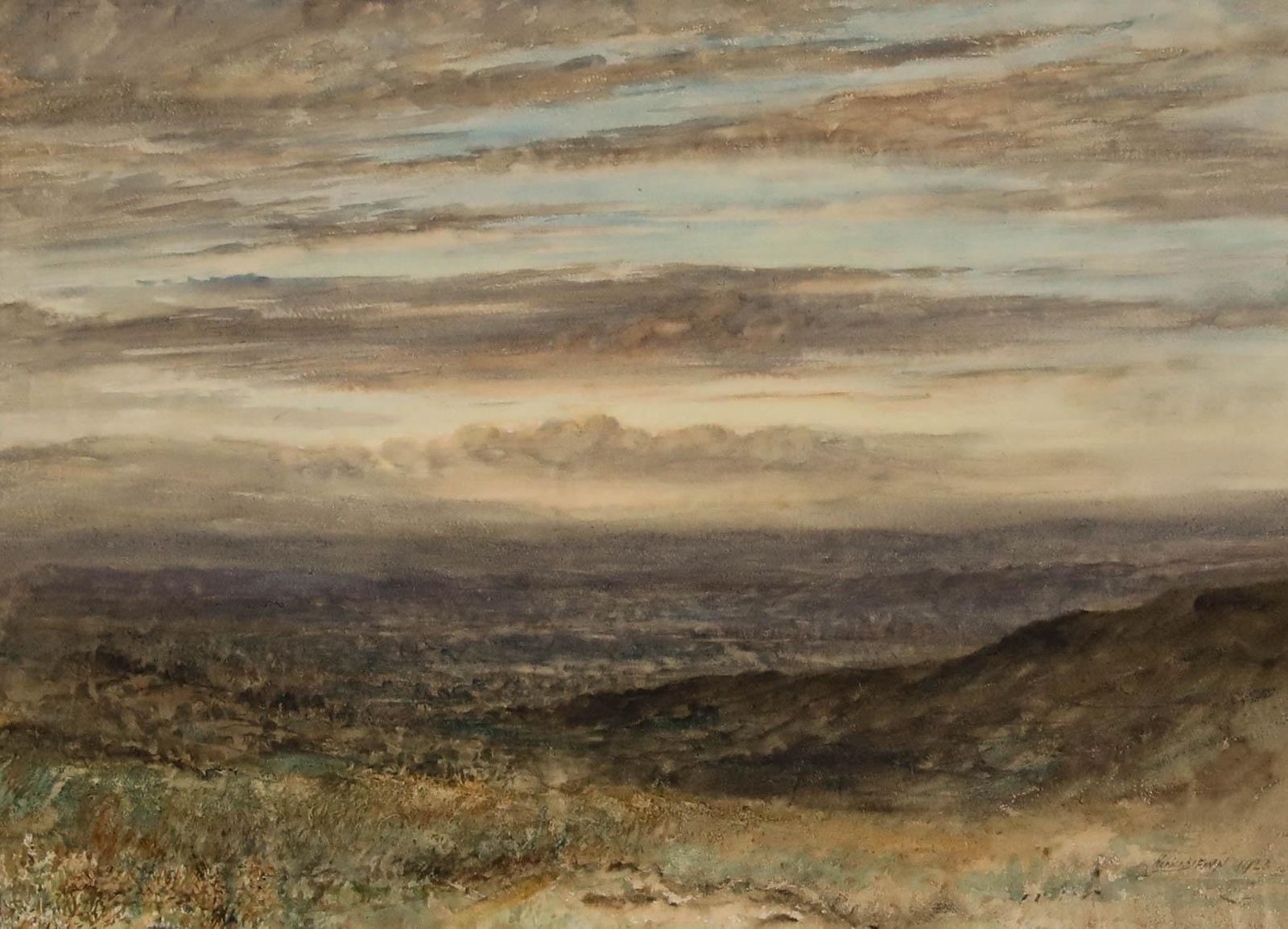 Herbert John Finn (1860 1942) 1923 Watercolour, Derbyshire Landscape photo furniture