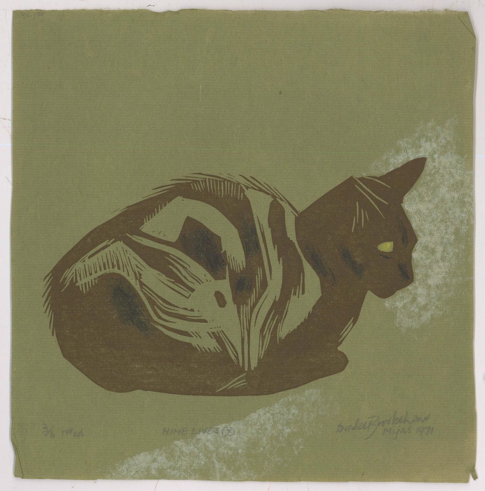 Percy Drake Brookshaw (1907 1993) 1971 Woodcut, Nine Lives 7 photo furniture