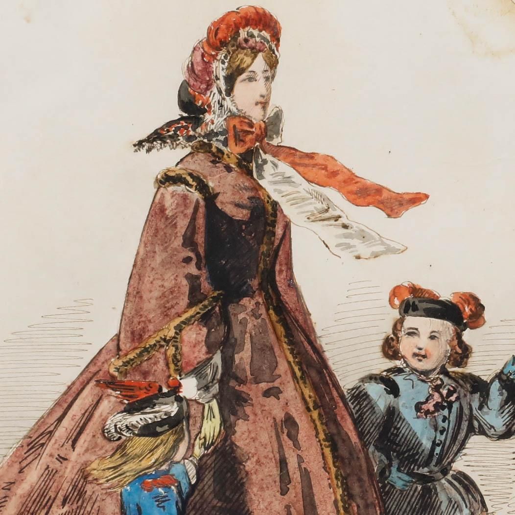 Attrib. William Mcconnell (Fl.1850 1890) 1862 Watercolour, Mother & Children photo Art