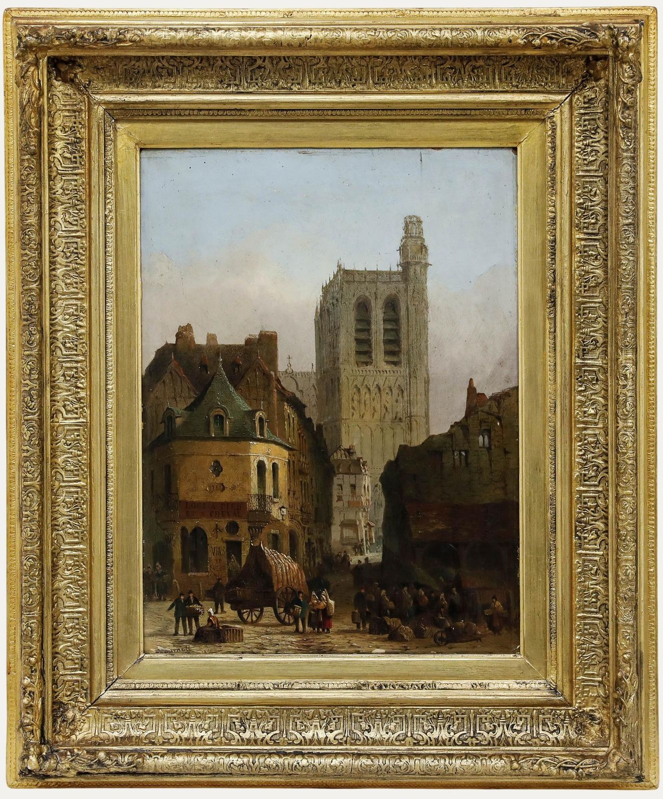 James D. Barnett (Act.1855 1892) Framed 1860 Oil, At Sens, Burgundy