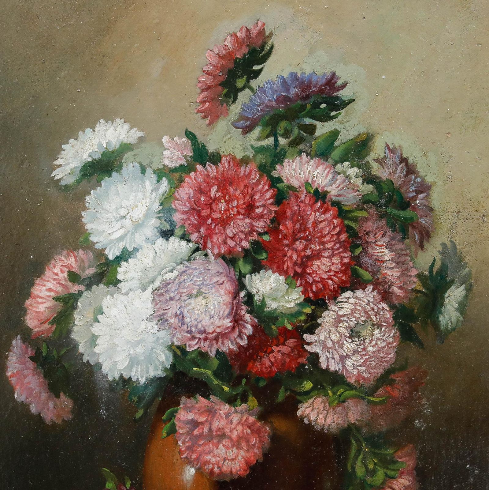 Framed Mid 20th Century Oil Still Life With Chrysanthemums photo 295.0