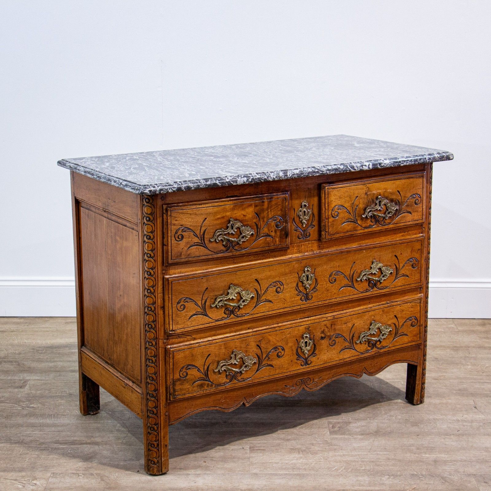 French 18th Century Walnut Louis XV Marble Top Commode