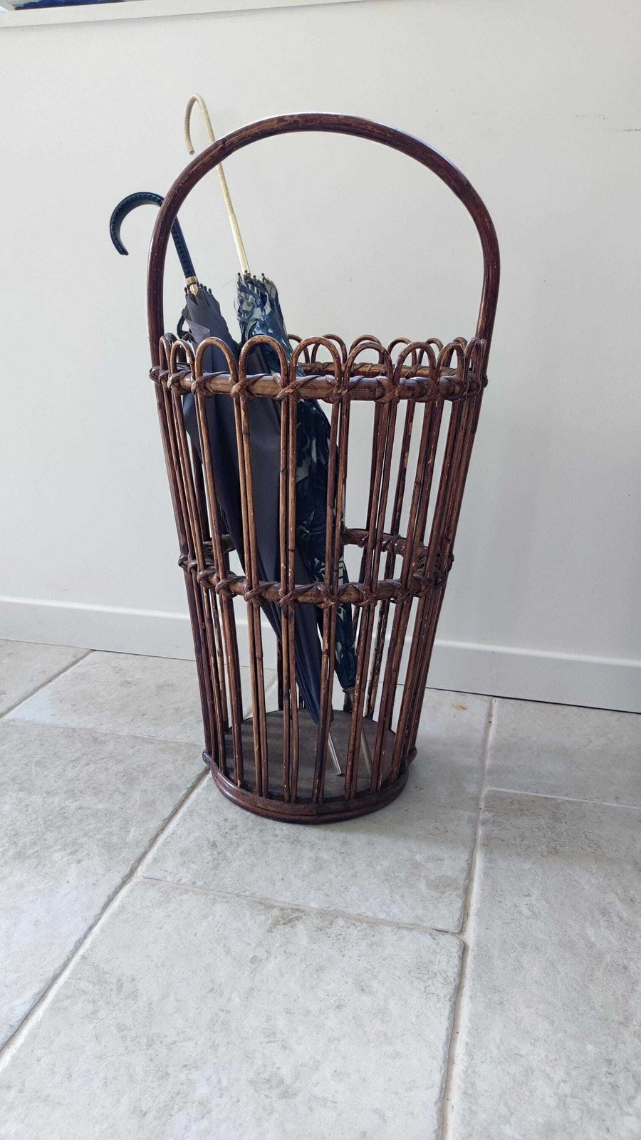 French Mid Century Modern Bamboo Umbrella Stand, 1960s