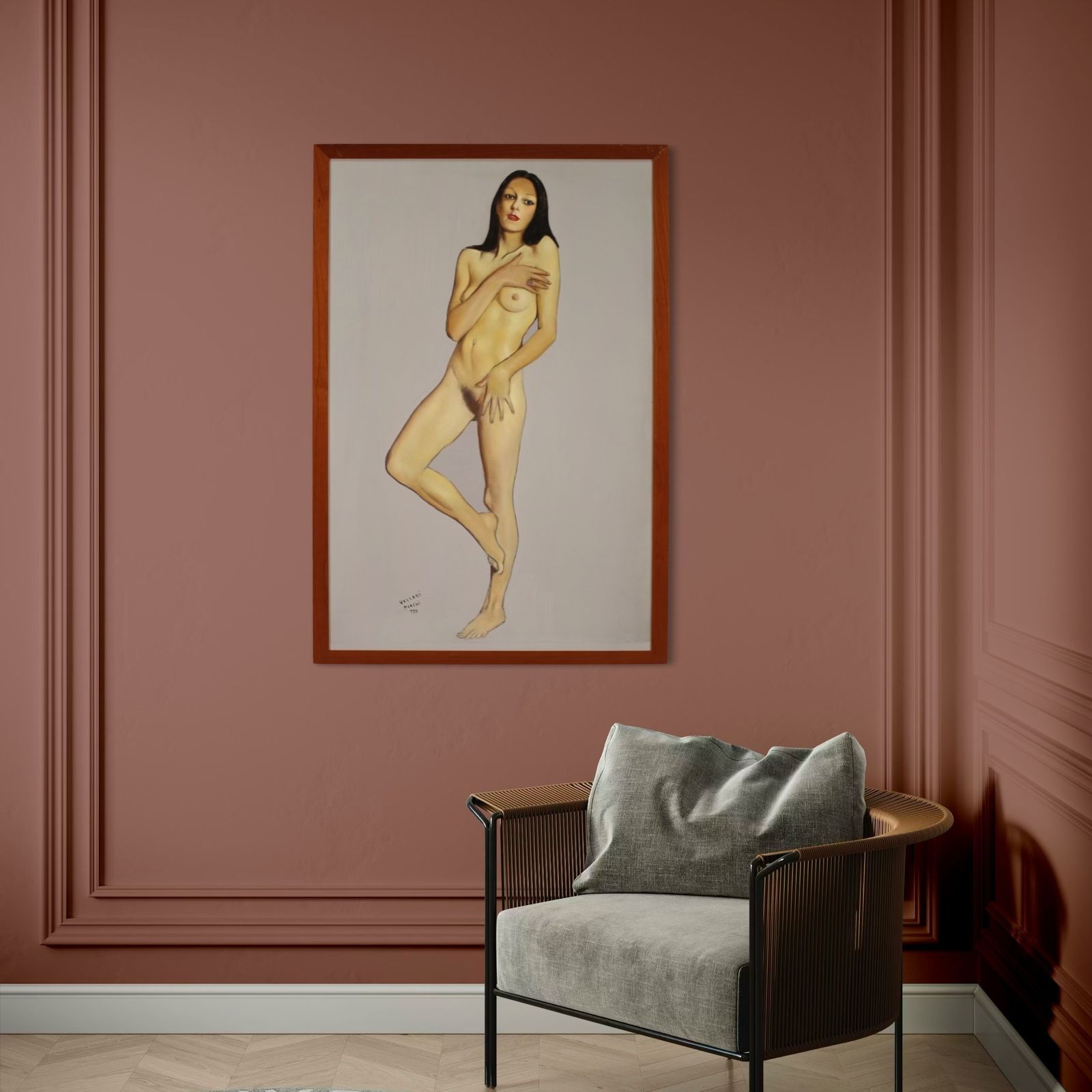 Female Nude Painting Signed By Vellani Marchi Dated 1970 photo furniture