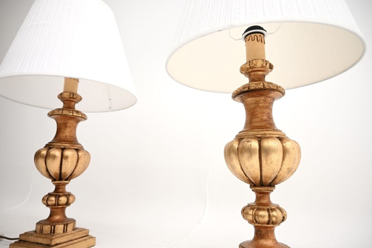 Pair Of Antique French Gilt Wood Table Lamps photo buy