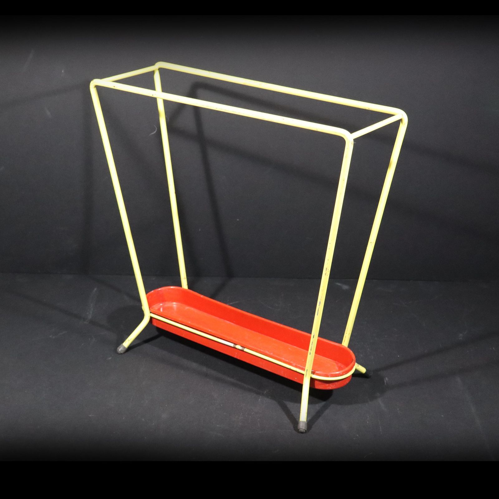 Midcentury Modern Umbrella Stand Rockabilly Yellow And Red French Walking Stick Holder photo furniture