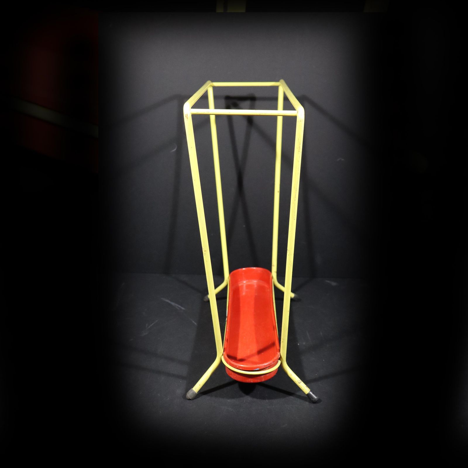 Midcentury Modern Umbrella Stand Rockabilly Yellow And Red French Walking Stick Holder photo vinterior