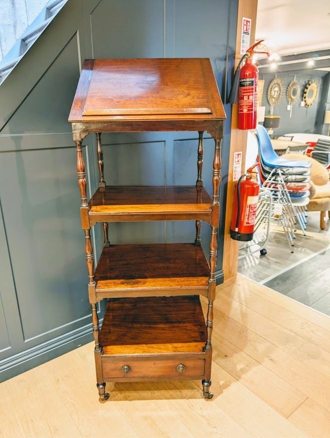 A George III Period Mahogany Four Tier Whatnot With Hinged Adjustable Reading Stand photo 1350.0