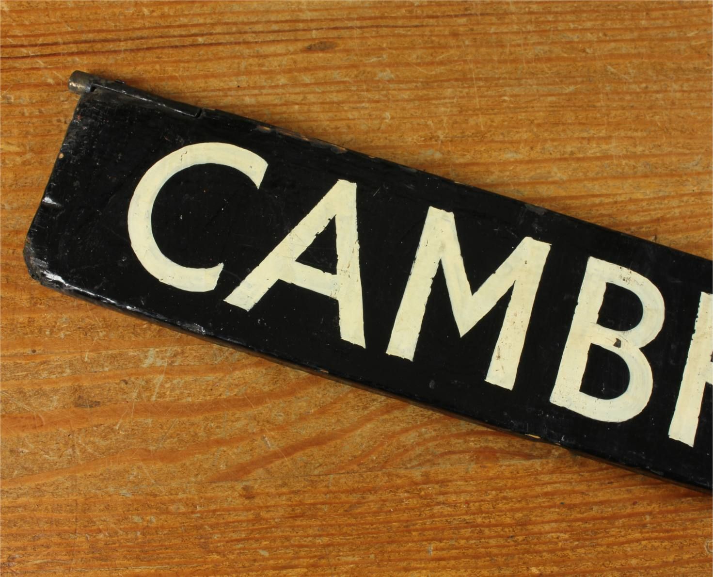 photo buy Antique Cambridge Destination Sign. Train Station Name Sign. C1930.