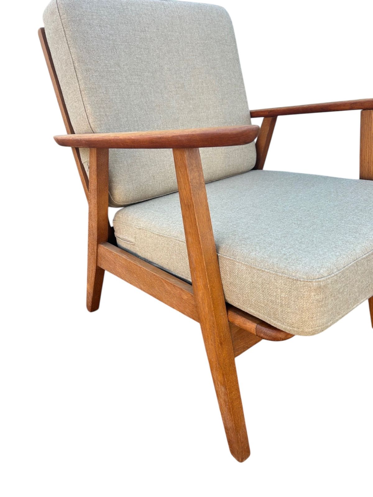 photo vinterior Danish Teak And Oak Cream Beige Wool Lounge Armchair Mid Century Chair 1960s