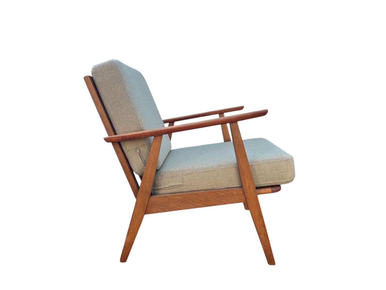 Danish Teak And Oak Cream Beige Wool Lounge Armchair Mid Century Chair 1960s photo furniture