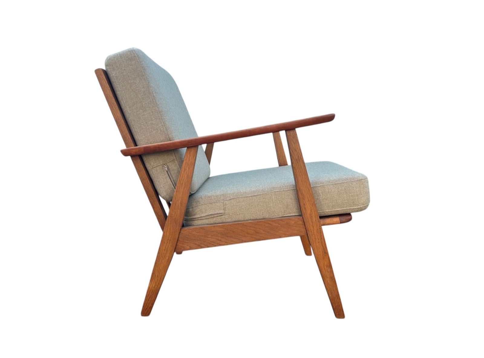 photo furniture Danish Teak And Oak Cream Beige Wool Lounge Armchair Mid Century Chair 1960s