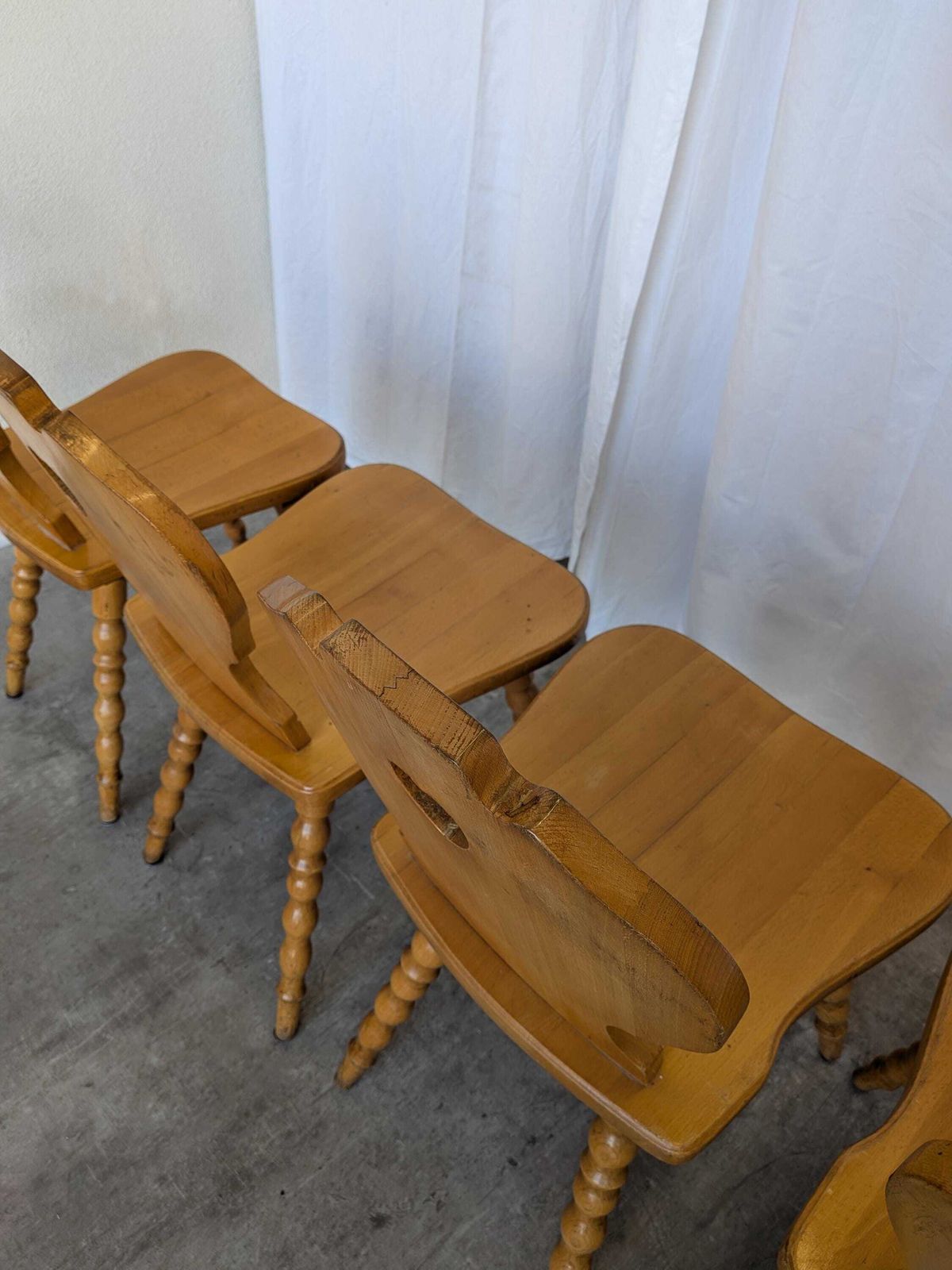 Set Of 4 Vintage Tyrolean Heart Cutout Wooden Dining Chairs, Rustic Farmhouse Style photo 1160.0