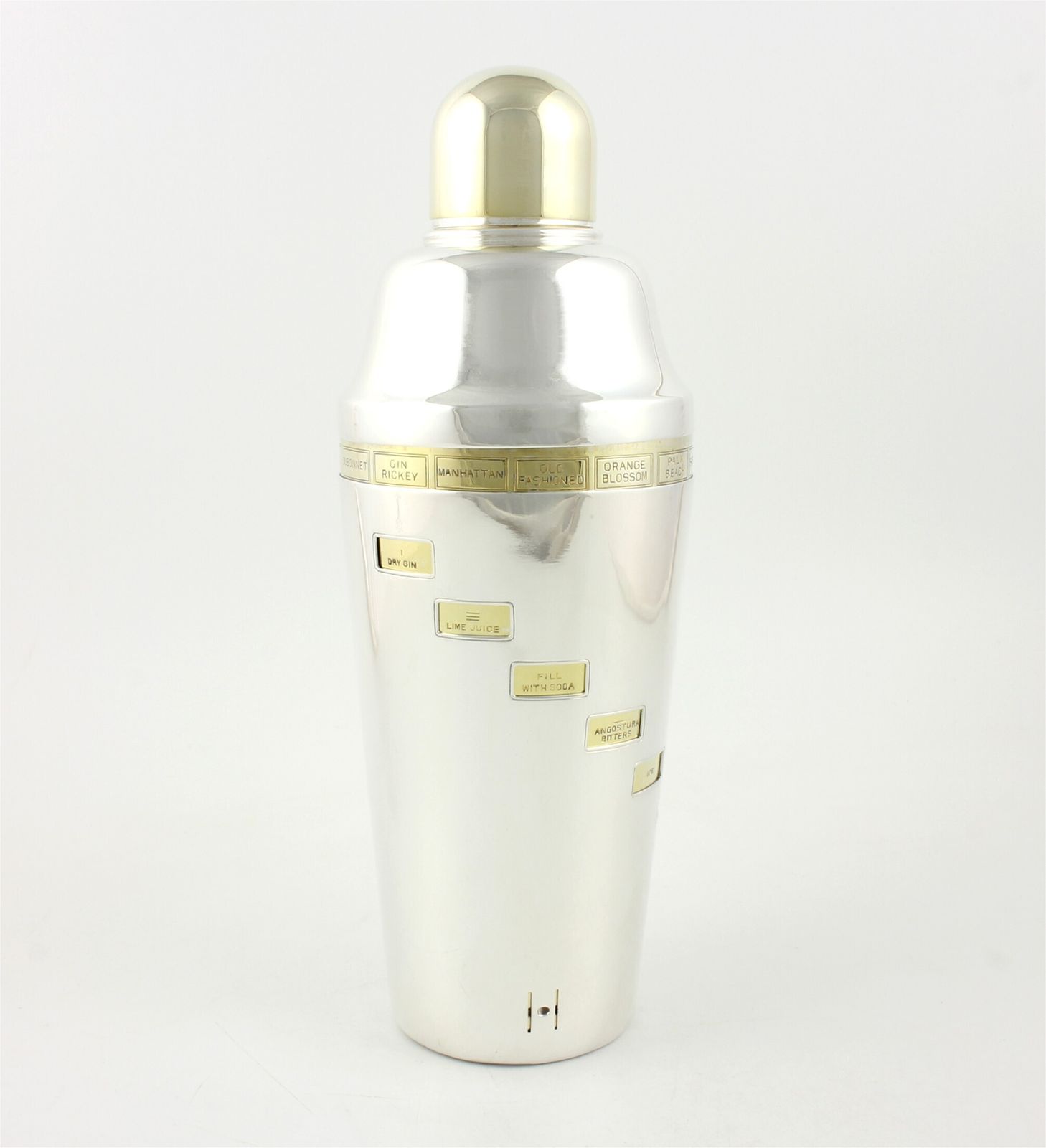 Art Deco Dial A Drink Recipe Cocktail Shaker. Silver Plate & Gilt C1930.