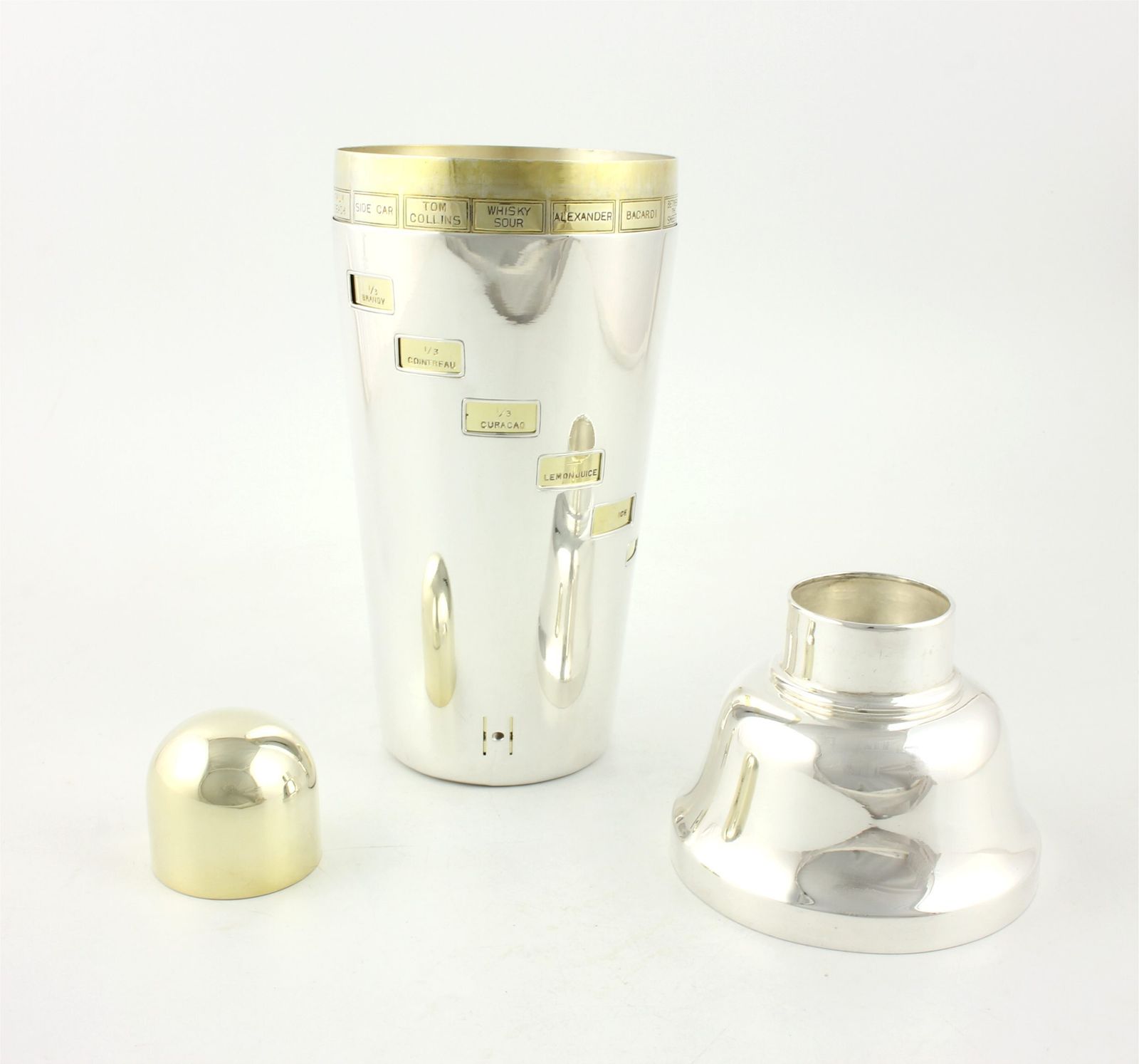 Art Deco Dial A Drink Recipe Cocktail Shaker. Silver Plate & Gilt C1930. photo furniture