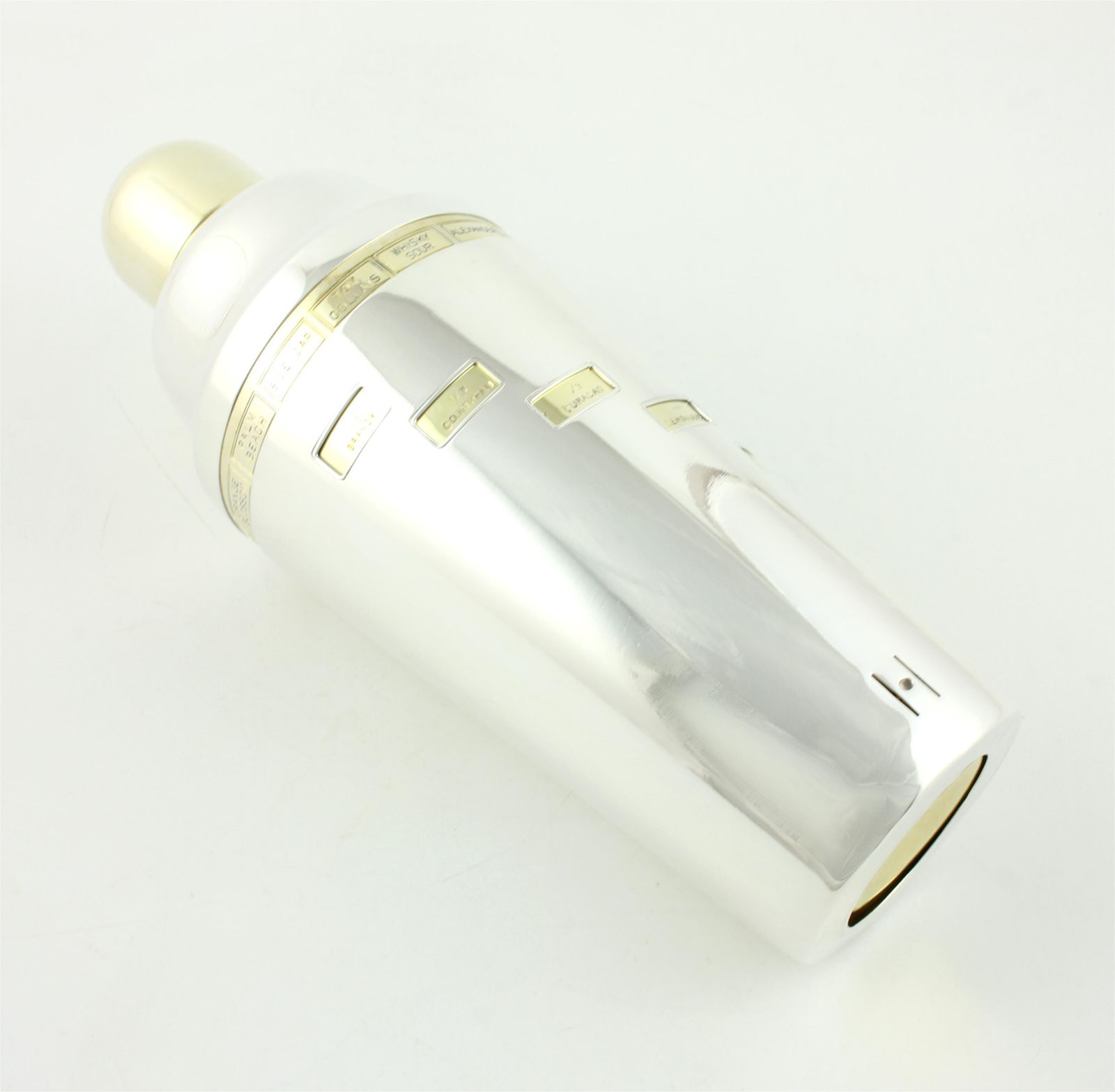 photo for sale Art Deco Dial A Drink Recipe Cocktail Shaker. Silver Plate & Gilt C1930.