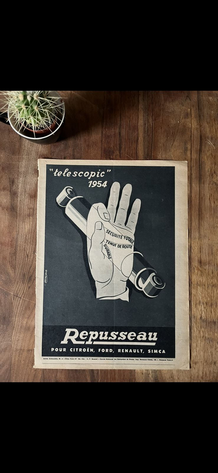 Vintage French 1954 “Repusseau” Car Advertisement photo for sale
