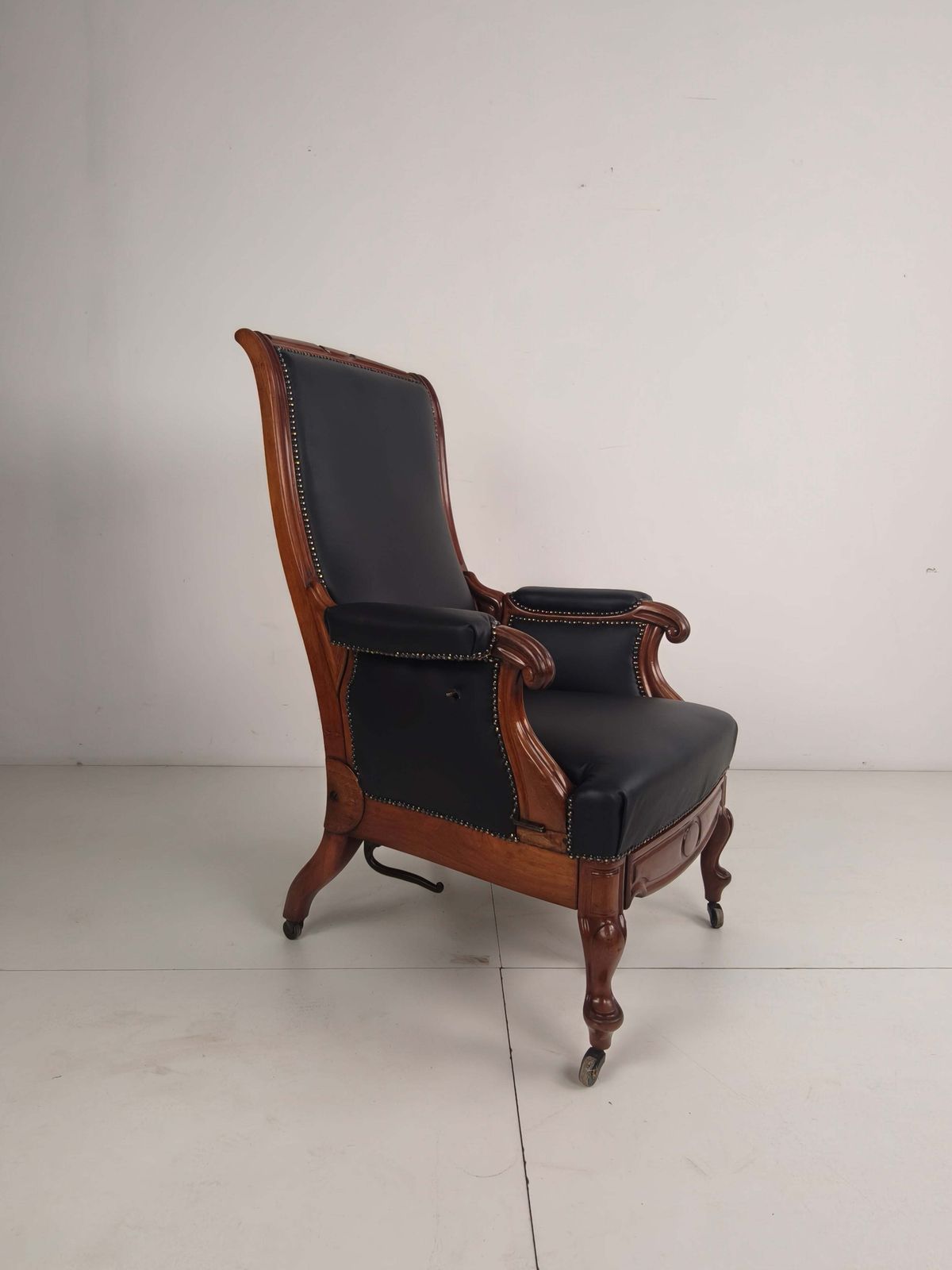 19th Century Antique Library Chair By Horrix – Black Leather photo for sale