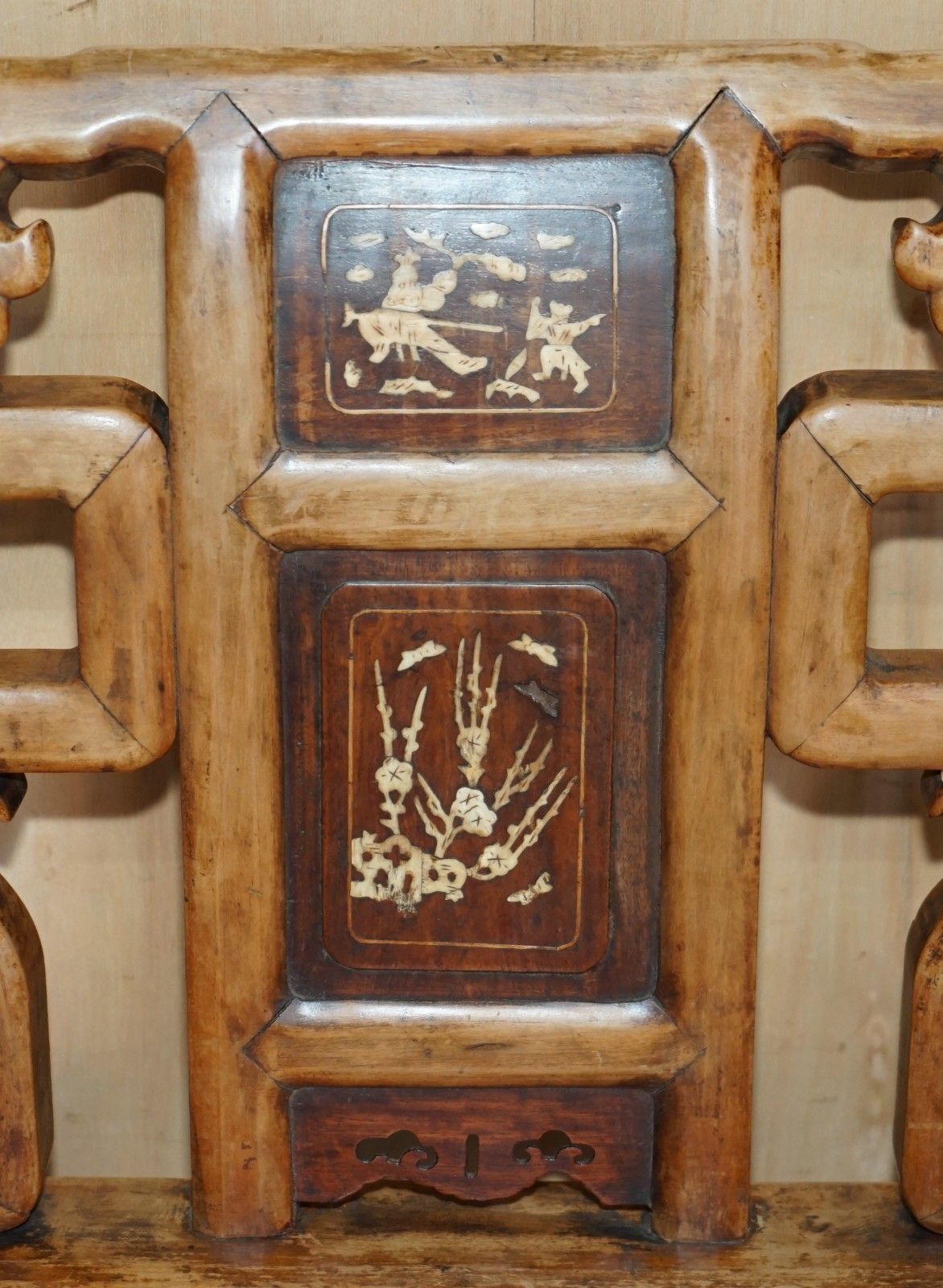 Pair Of Antique Chinese Elm Inlaid Armchairs Circa 1920 Lovely Timber Patina photo vinterior