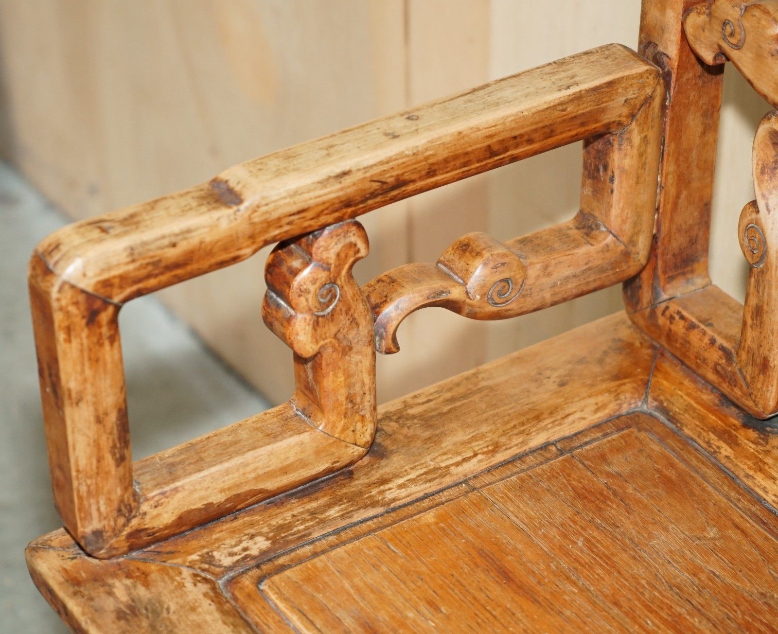 Pair Of Antique Chinese Elm Inlaid Armchairs Circa 1920 Lovely Timber Patina photo vintage