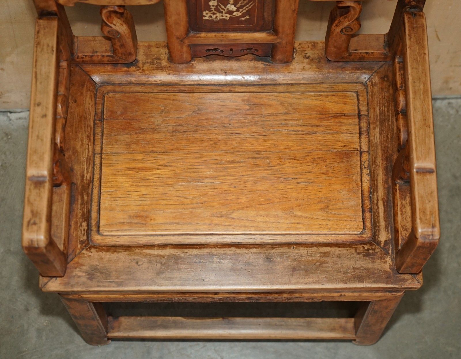 1850.0 Pair Of Antique Chinese Elm Inlaid Armchairs Circa 1920 Lovely Timber Patina photo