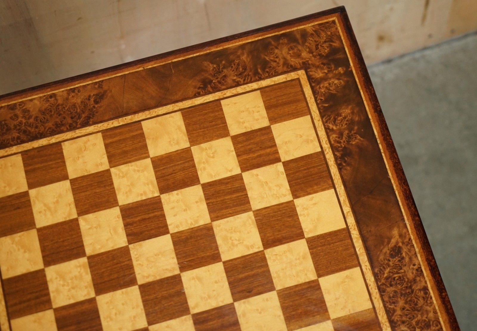 photo vintage Josef Novak  Art Deco Burr & Burl Walnut & Satinwood Chessboard Chess Table