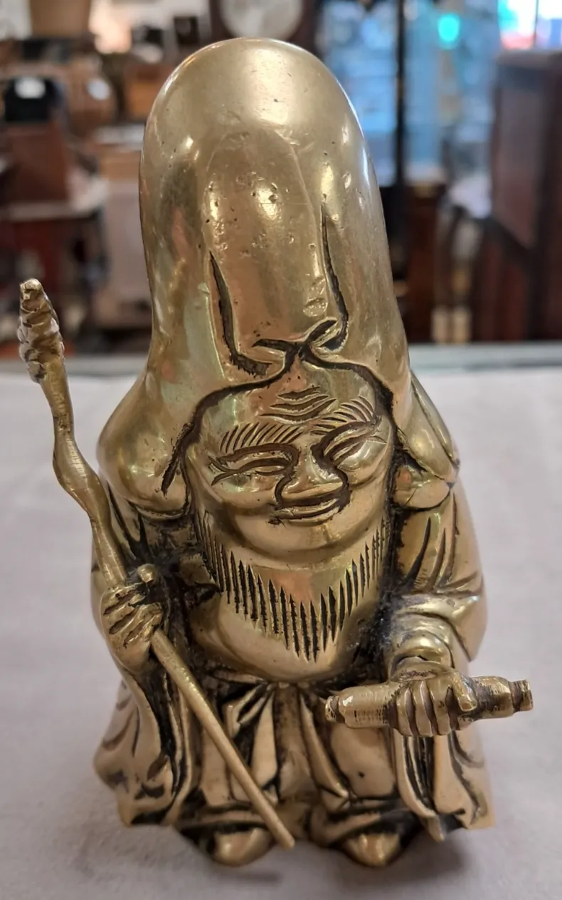 Vintage Brass Japanese Lucky God: Fukurokuijo (Longevity, Wisdom & Happiness)