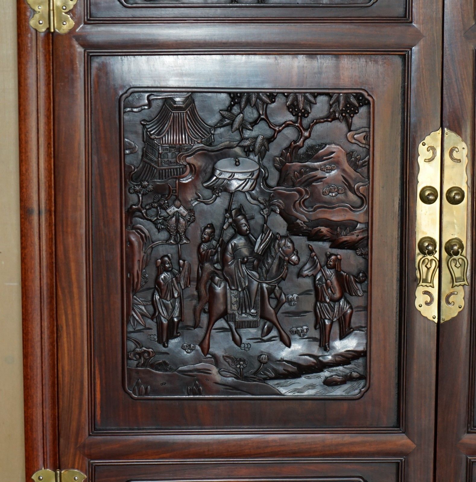 A Fine 19th Century Carved Huanghuali Two Door Cabinet On Stand Qing Dynasty photo 3950.0