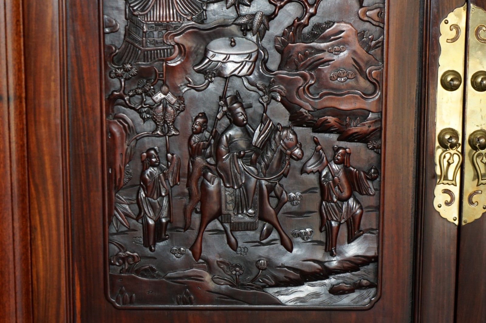 A Fine 19th Century Carved Huanghuali Two Door Cabinet On Stand Qing Dynasty photo vinterior