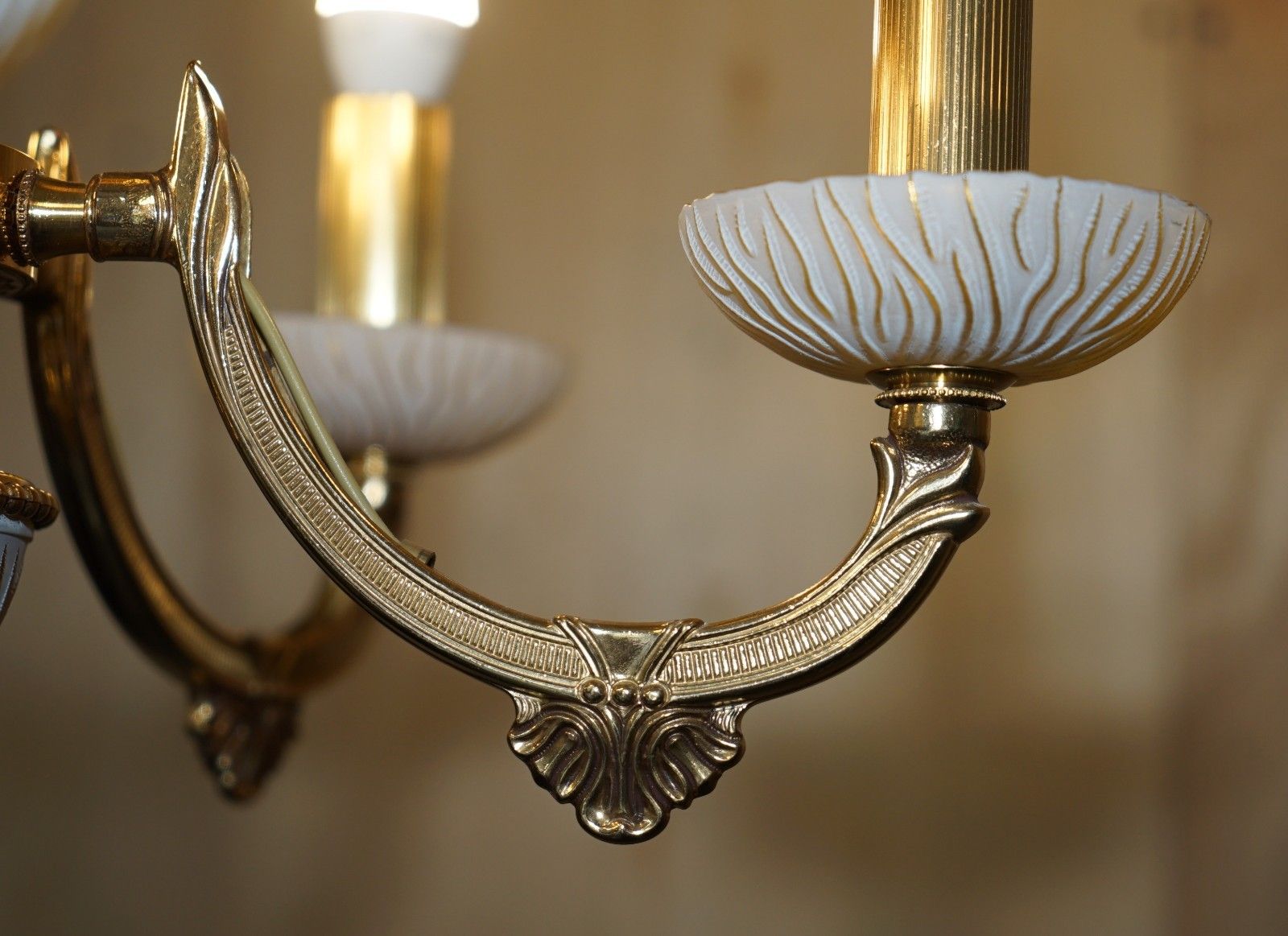 photo furniture Lovely Reccagni Made In Italy Brass & Frosted Glass Five Candle Light Chandelier