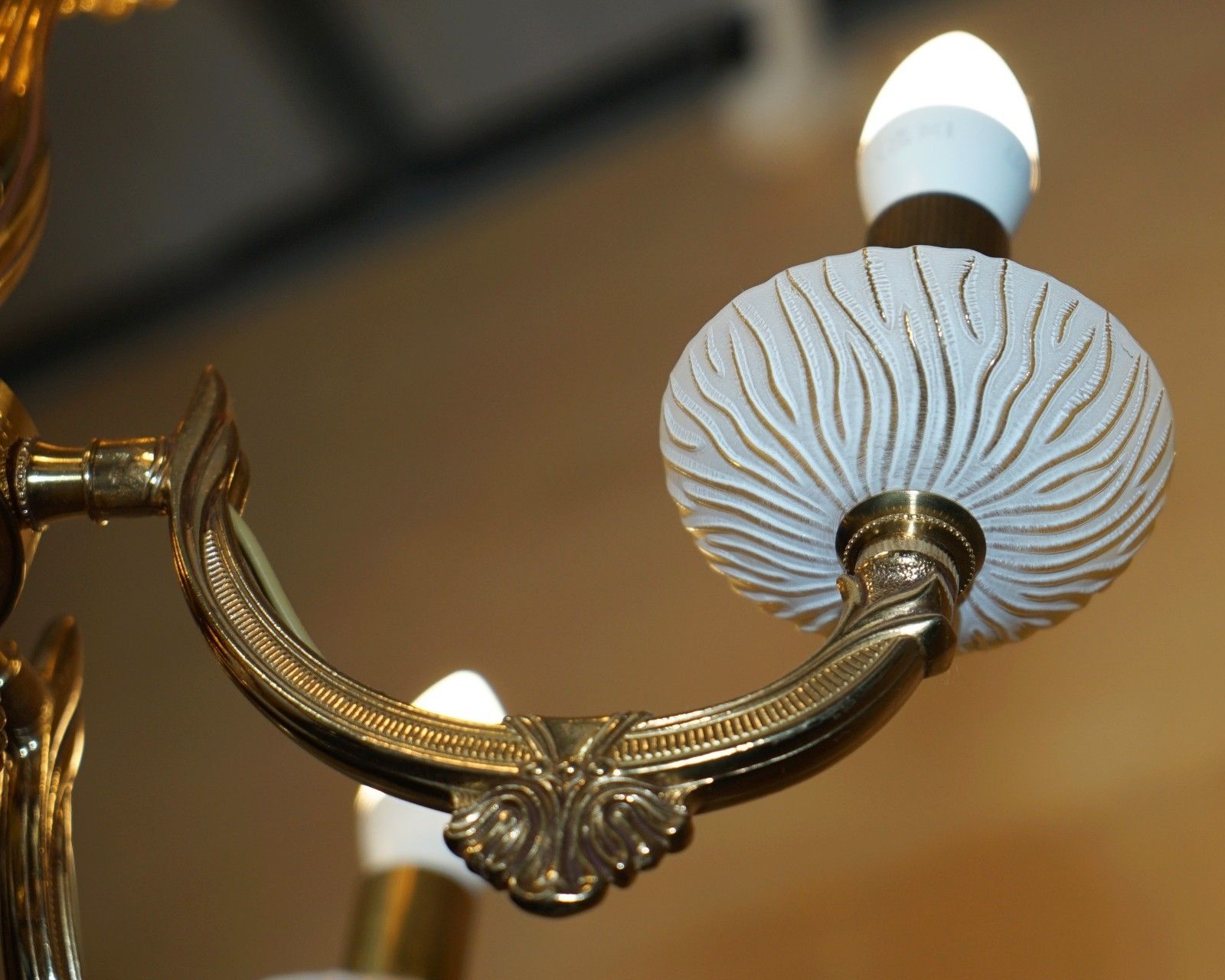 photo for sale Lovely Reccagni Made In Italy Brass & Frosted Glass Five Candle Light Chandelier