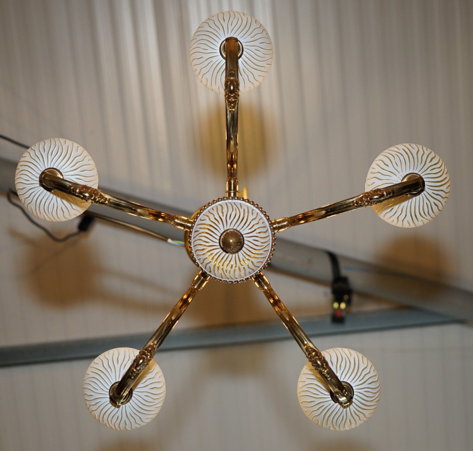 Lighting Lovely Reccagni Made In Italy Brass & Frosted Glass Five Candle Light Chandelier photo