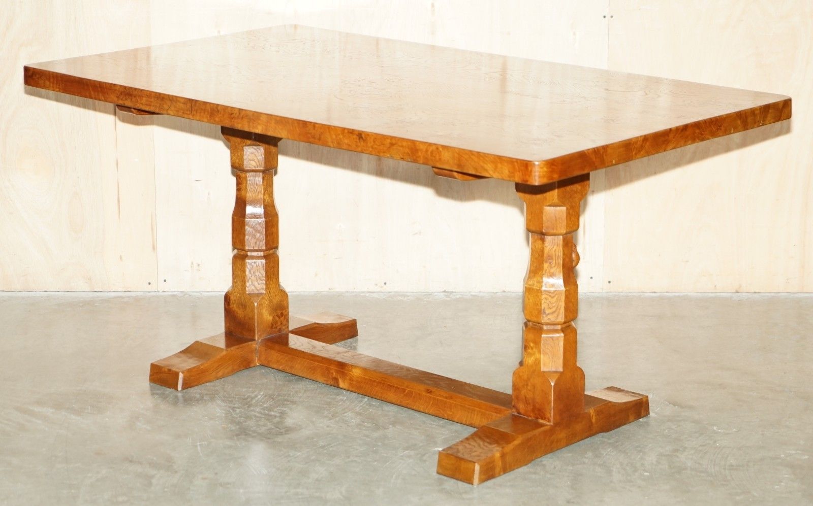 Super Rare Circa 1960's Robert Mouseman Thompson Burr & Burl Oak Dining Table photo furniture