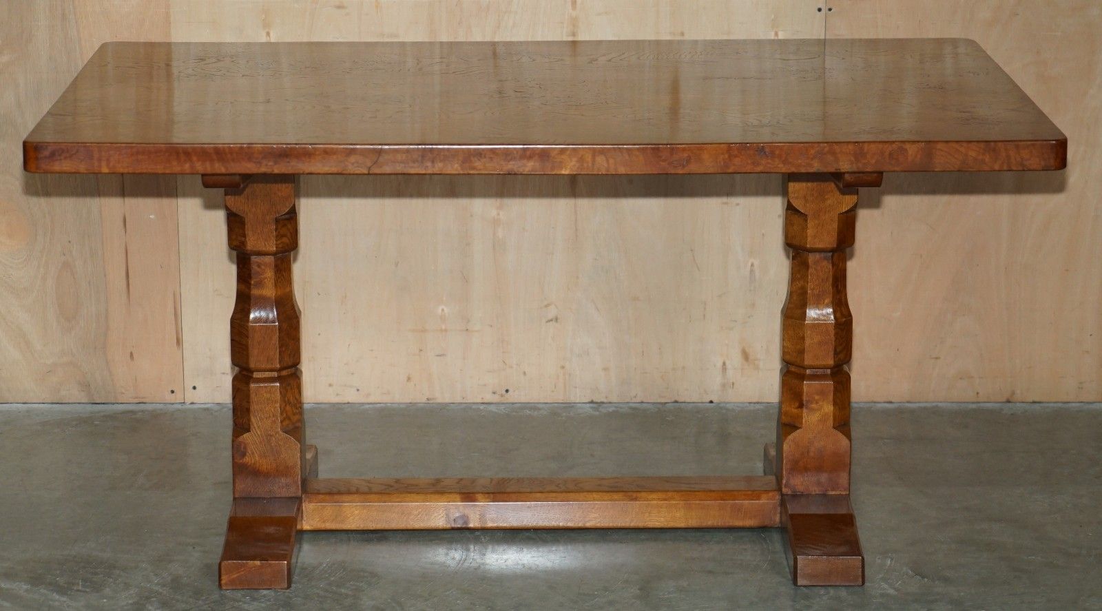 Super Rare Circa 1960's Robert Mouseman Thompson Burr & Burl Oak Dining Table photo for sale