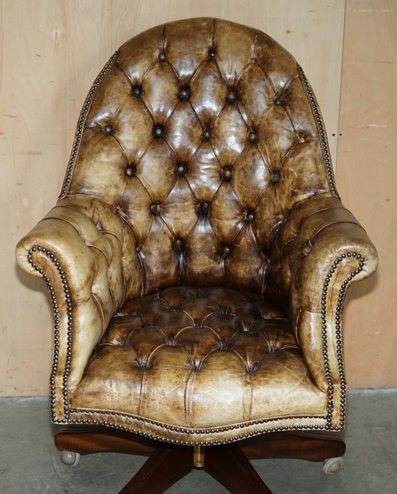 Antique Heritage Aniline Brown Leather Chesterfield Directors Captains Armchair photo for sale