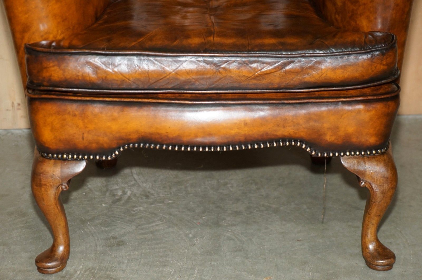 Furniture Antique Restored Vintage 1920 Brown Leather Wingback Armchair Thomas Chippendale photo
