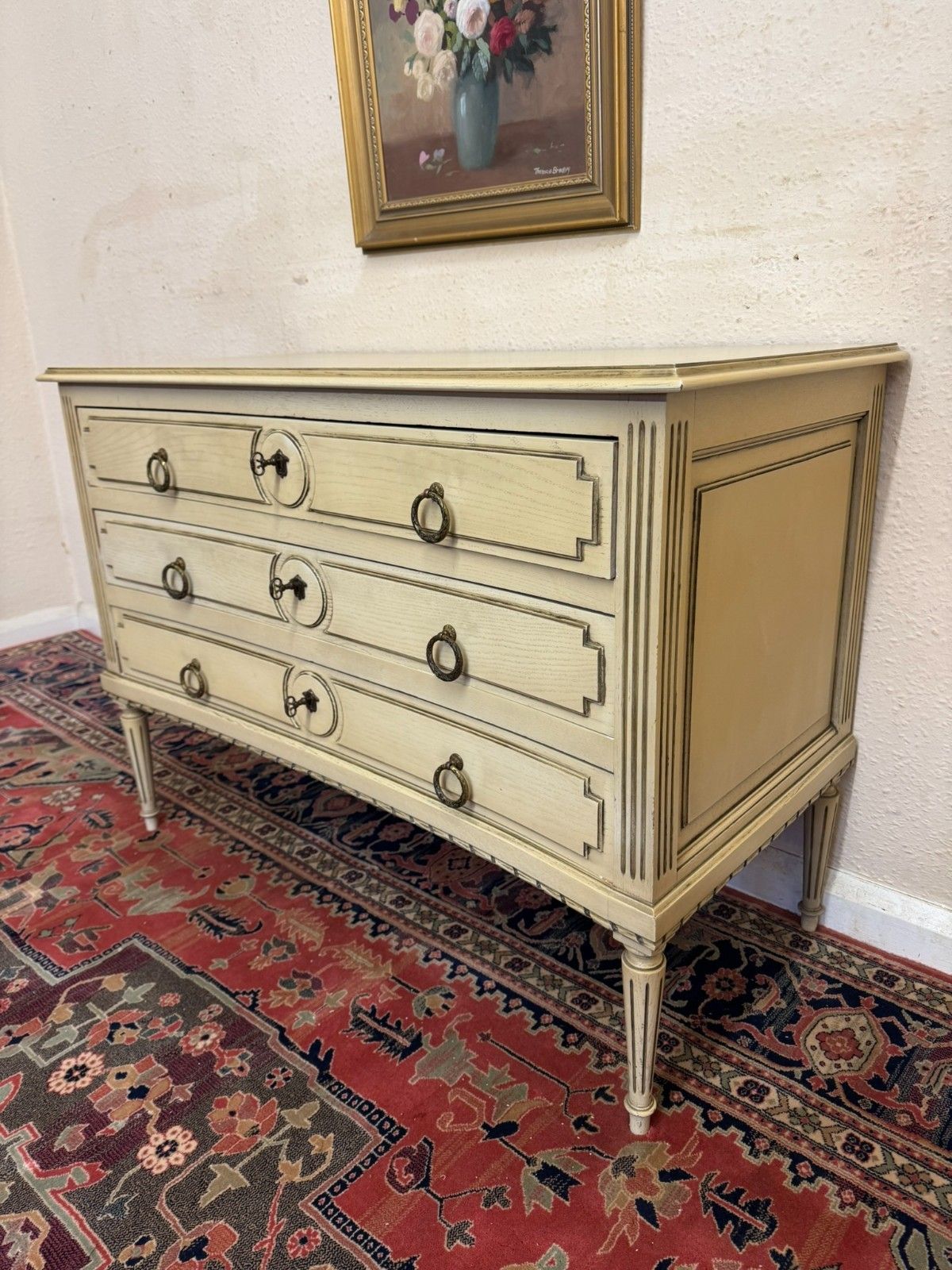 Antique French Empire Curved Chest Of Three Drawers Circa 1920 photo for sale