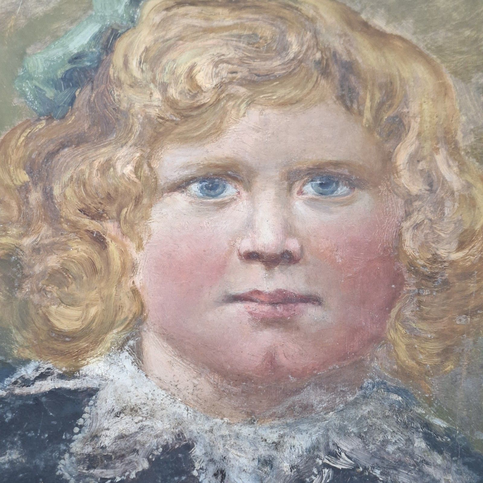 Original Victorian Oil Painting Portrait Of Young Girl Framed Antique Art photo Art