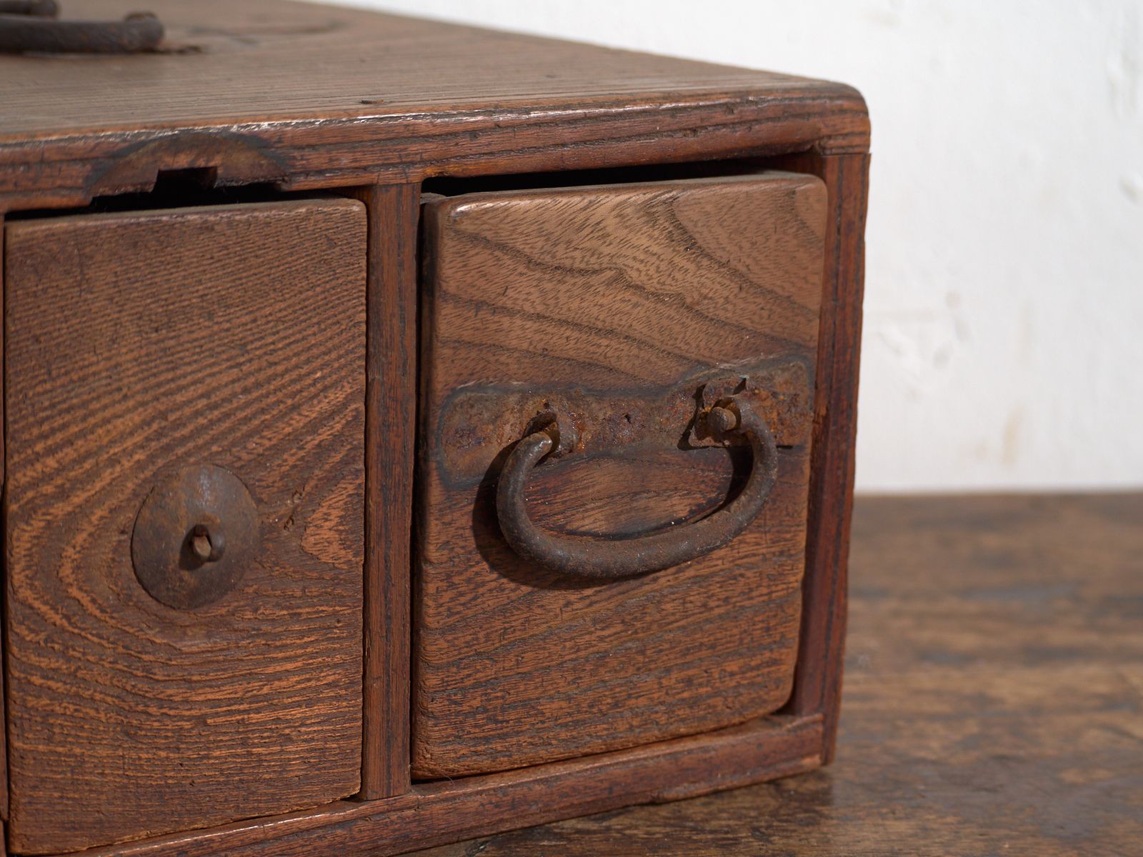 Antique Japanese Wooden Storage Box With Drawer – Meiji–Taishō Period (C.1890–1920) photo for sale