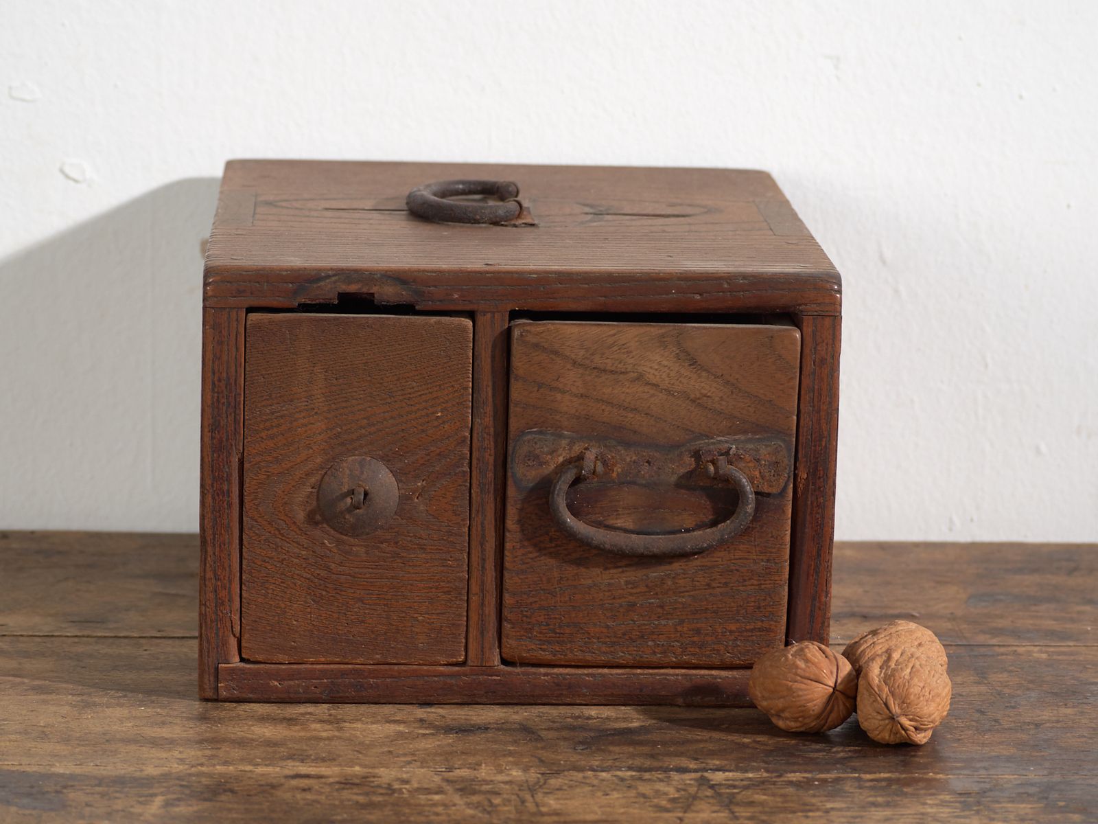 Antique Japanese Wooden Storage Box With Drawer – Meiji–Taishō Period (C.1890–1920) photo vintage