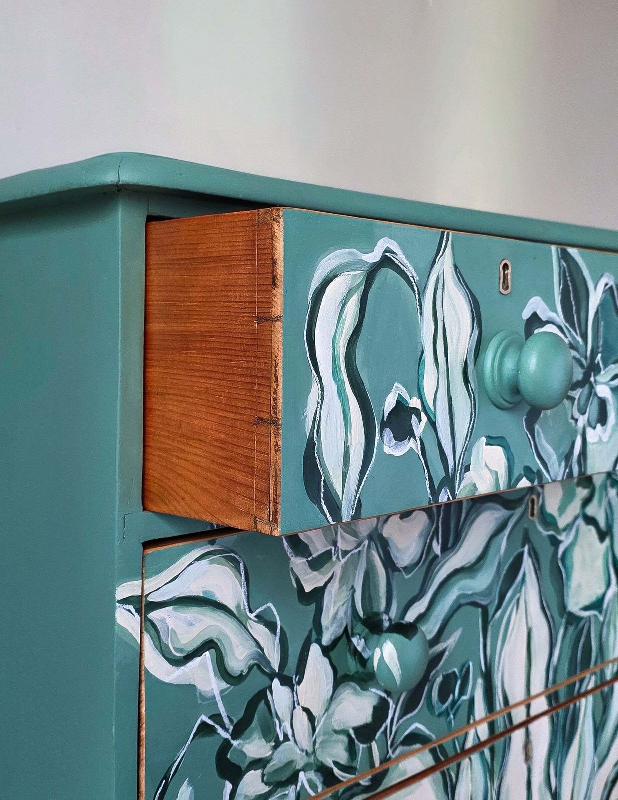 Hand Painted Floral Folk Painted Pine Chest Of Drawers photo vinterior