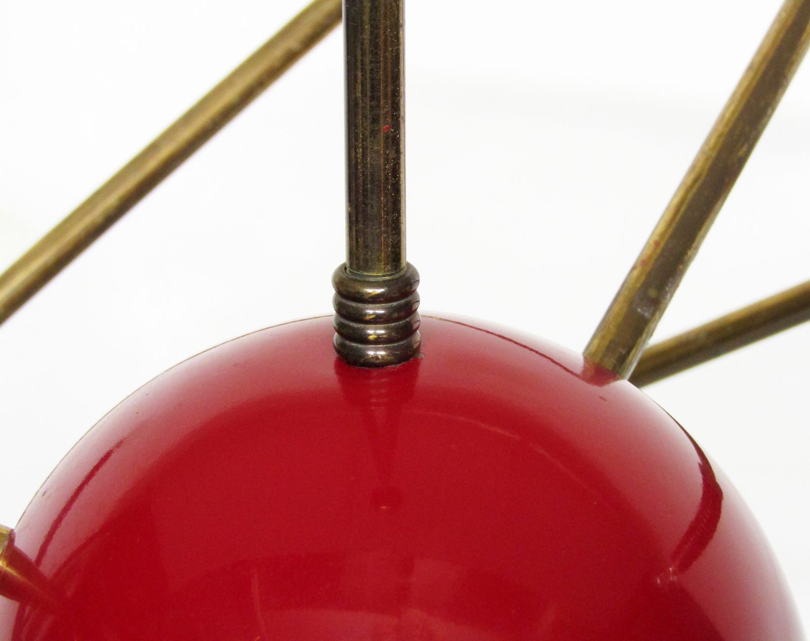 4500.0 Rare Italian 1950s Sputnik Chandelier In Red Enamel & Brass By Stilnovo photo